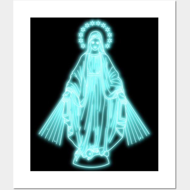 Light Blue Neon Virgin Mary Wall Art by la chataigne qui vole ⭐⭐⭐⭐⭐